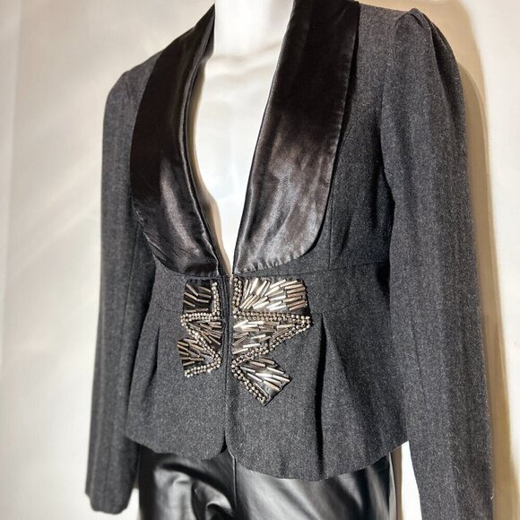 BKE SZ L Gray Wool Vintage Inspired Tuxedo Blazer Rock Star Party Chic Formal - Picture 1 of 12